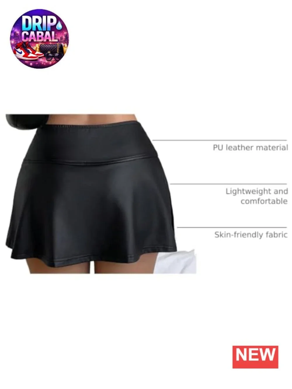 Women's PU Leather Skorts Elastic Waist Split Hem Low Rise Skirt Shorts Clubwear